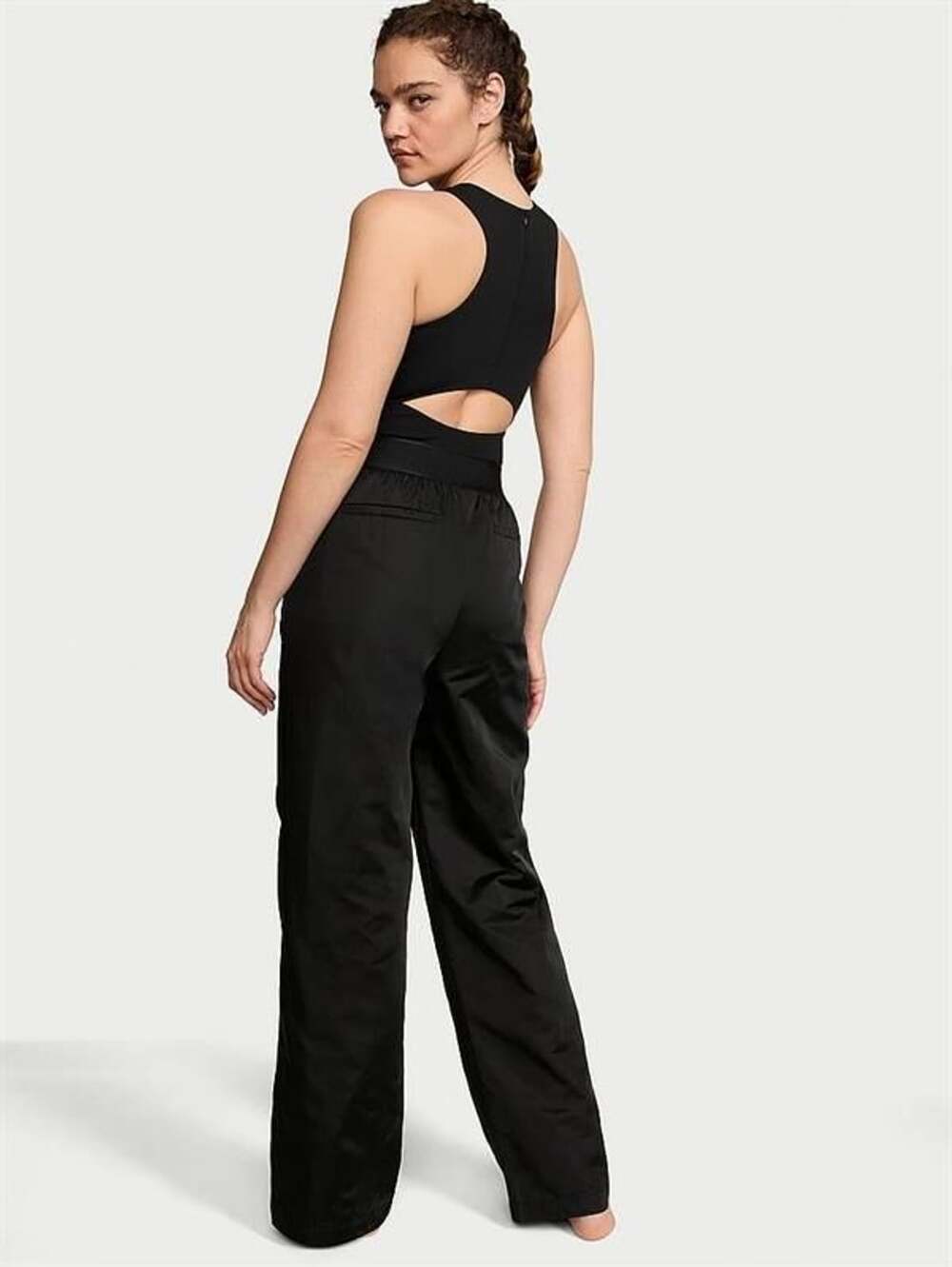 Victoria's Secret Lux Glossy Sport Wide-Leg Jumpsuit Black